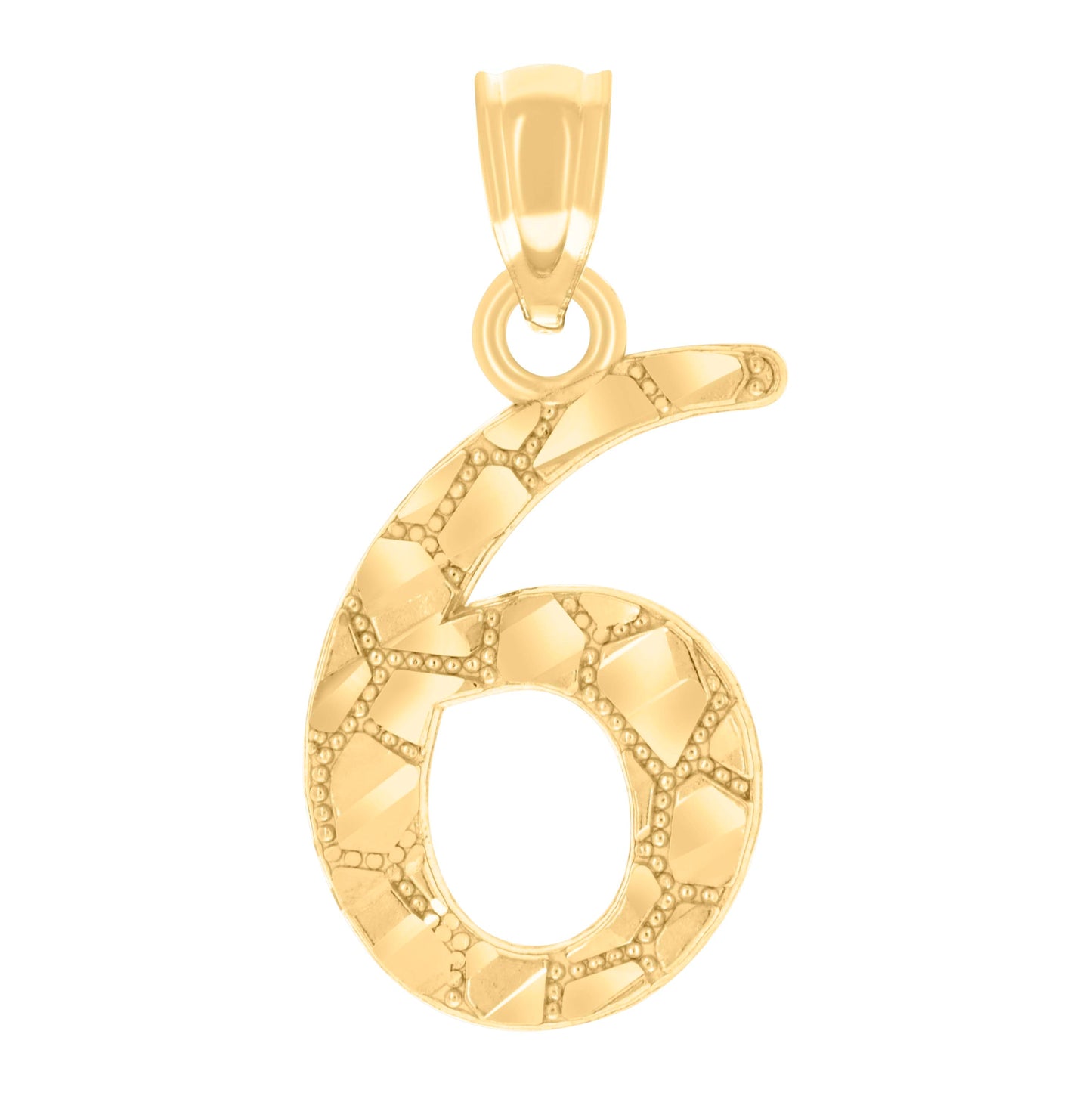 14K Yellow Gold Unisex Diamond-cut Nugget Unisex Initial Number Charm Pendant