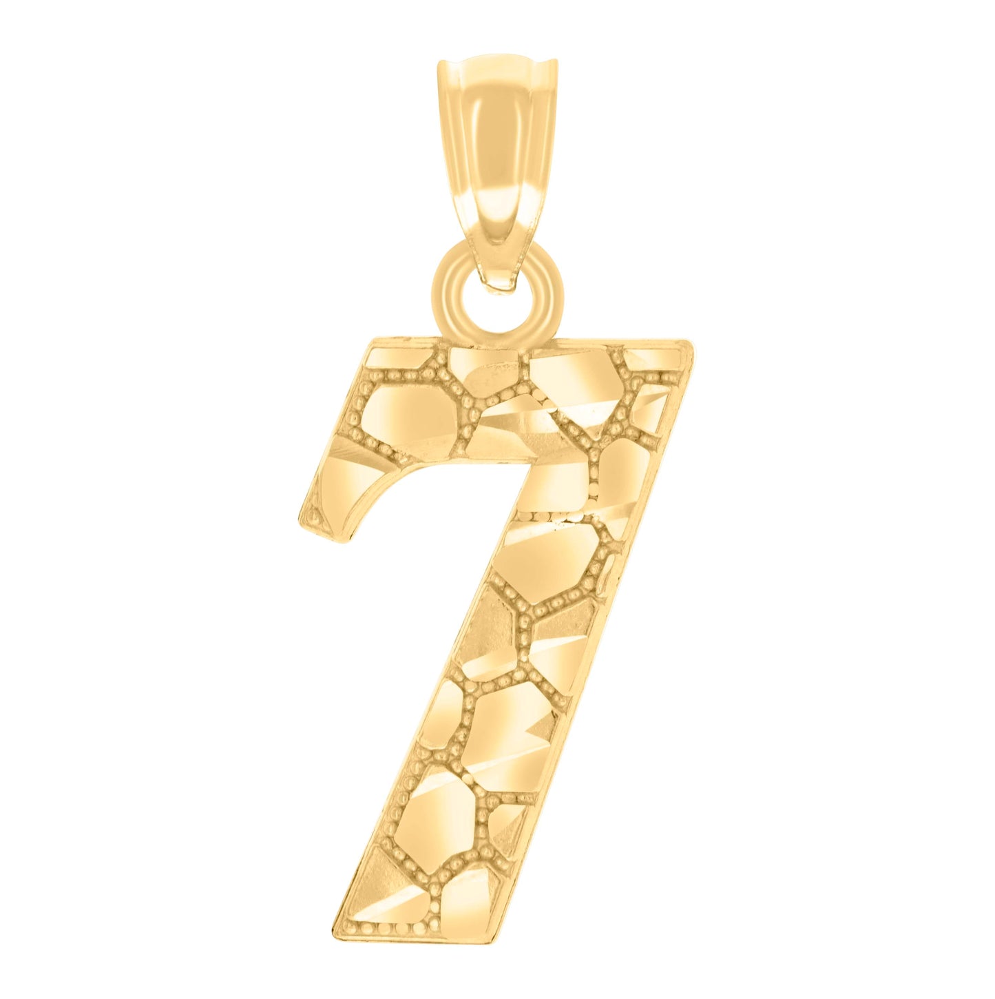 14K Yellow Gold Unisex Diamond-cut Nugget Unisex Initial Number Charm Pendant