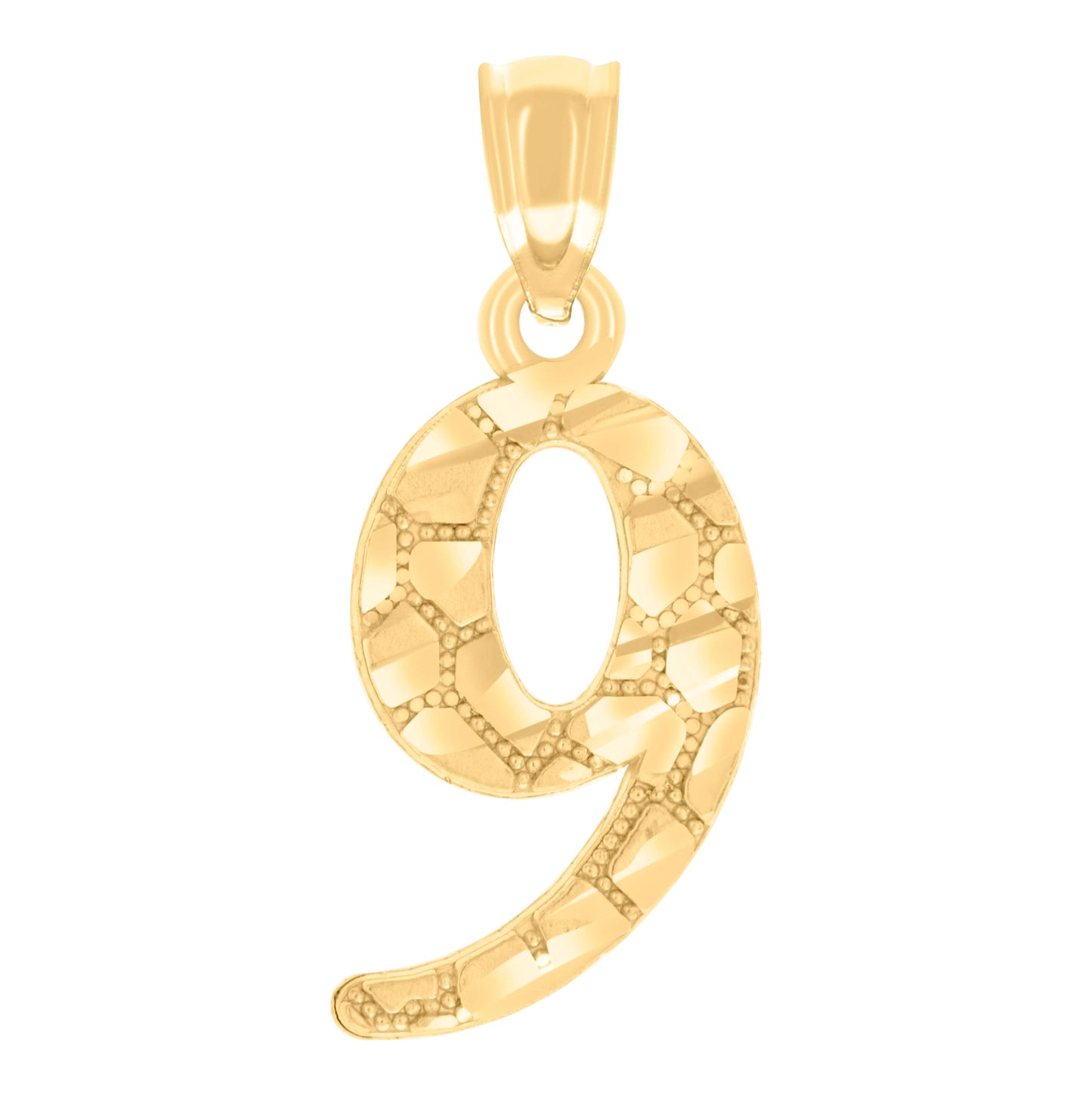 14K Yellow Gold Unisex Diamond-cut Nugget Unisex Initial Number Charm Pendant