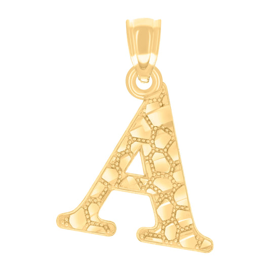14K Yellow Gold Unisex Diamond-cut Nugget Unisex Initial Alphabet Charm Pendant
