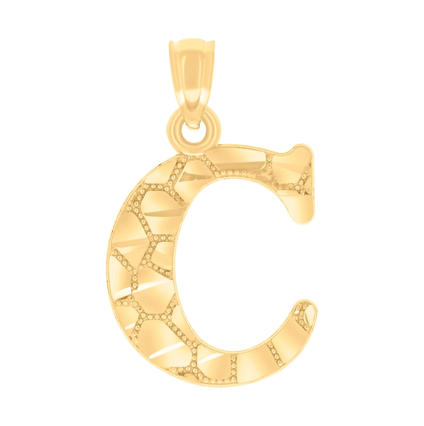 14K Yellow Gold Unisex Diamond-cut Nugget Unisex Initial Alphabet Charm Pendant