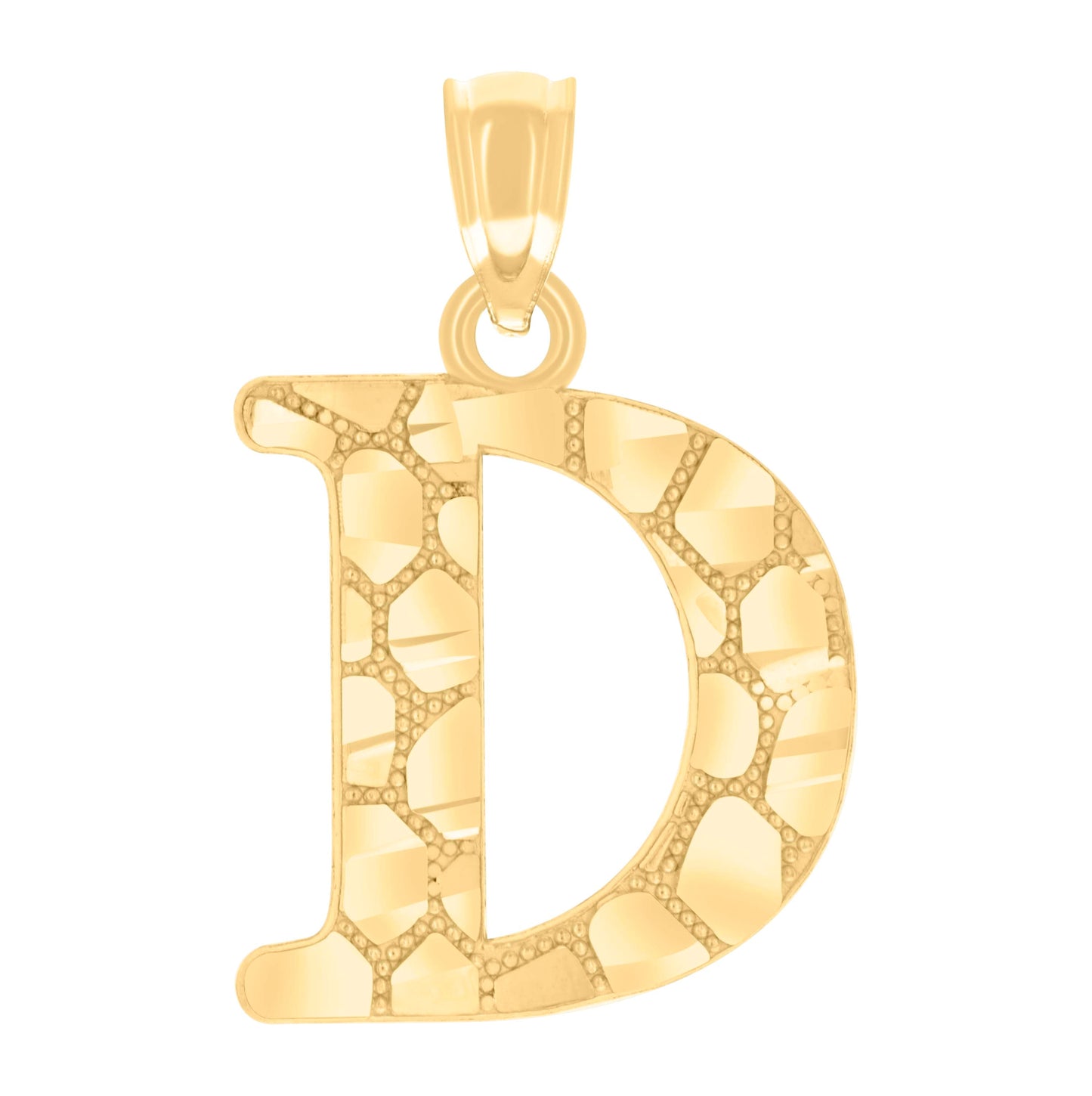 14K Yellow Gold Unisex Diamond-cut Nugget Unisex Initial Alphabet Charm Pendant
