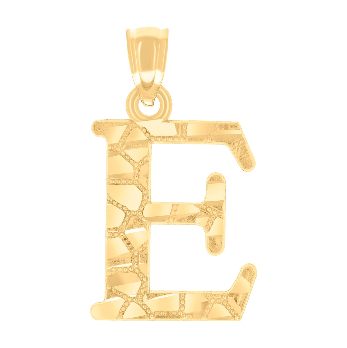 14K Yellow Gold Unisex Diamond-cut Nugget Unisex Initial Alphabet Charm Pendant