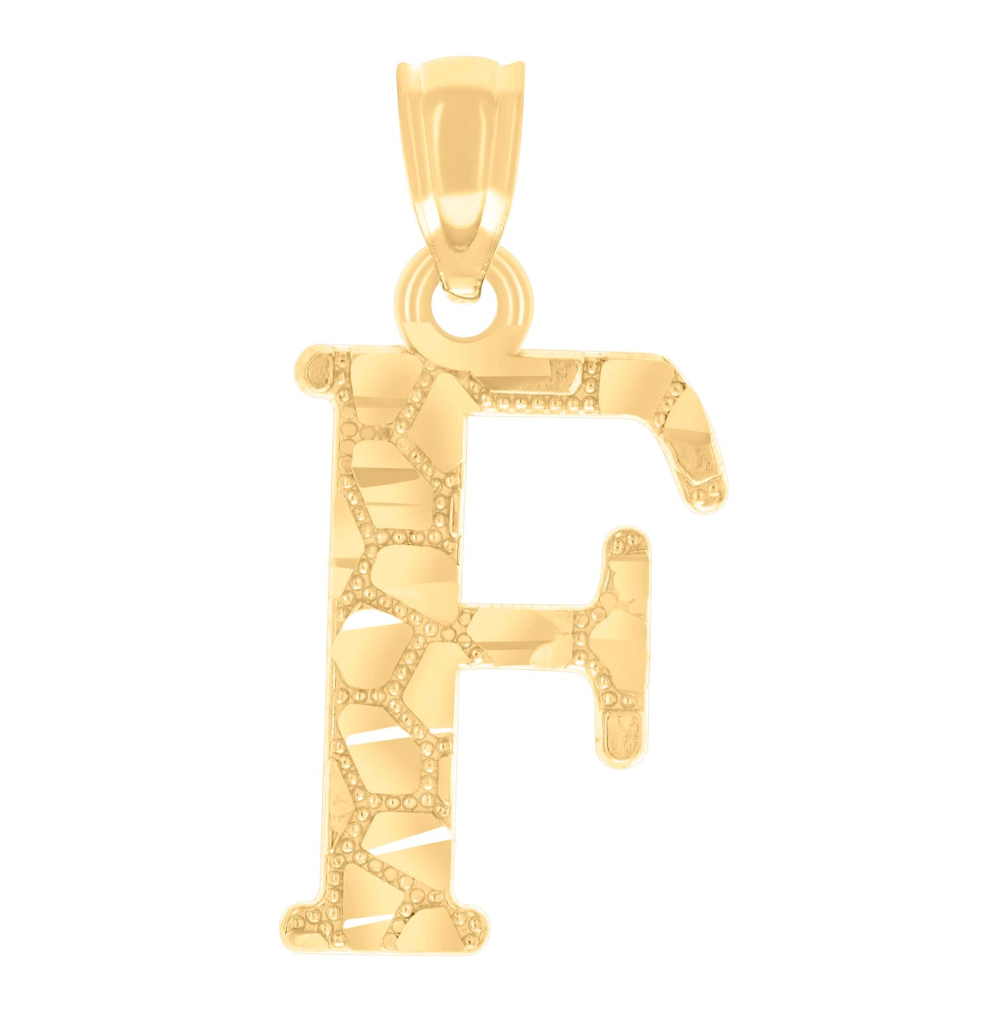 14K Yellow Gold Unisex Diamond-cut Nugget Unisex Initial Alphabet Charm Pendant