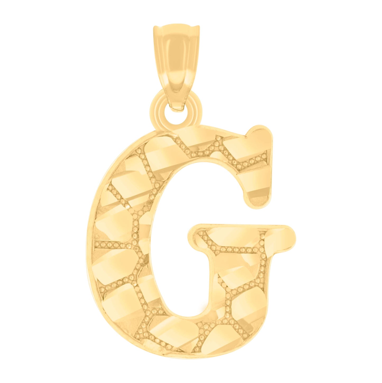 14K Yellow Gold Unisex Diamond-cut Nugget Unisex Initial Alphabet Charm Pendant