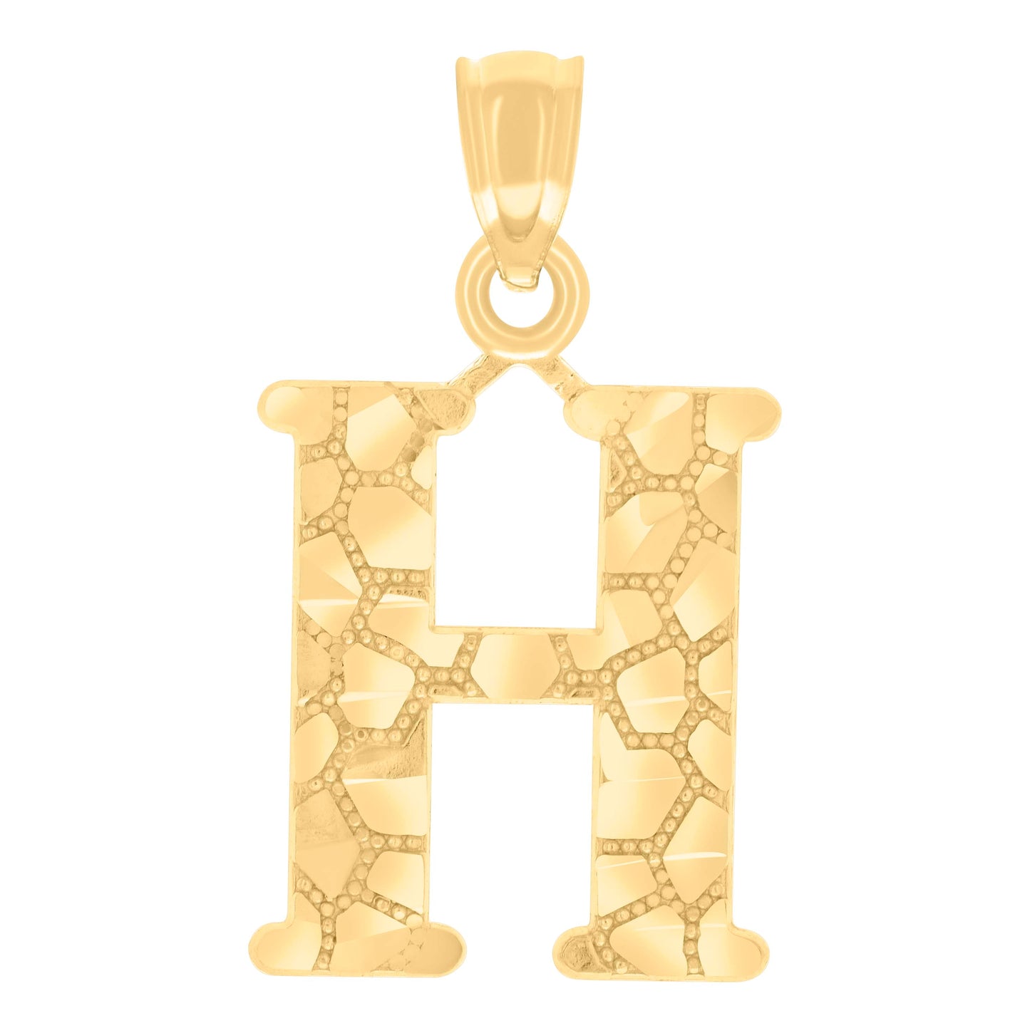 14K Yellow Gold Unisex Diamond-cut Nugget Unisex Initial Alphabet Charm Pendant
