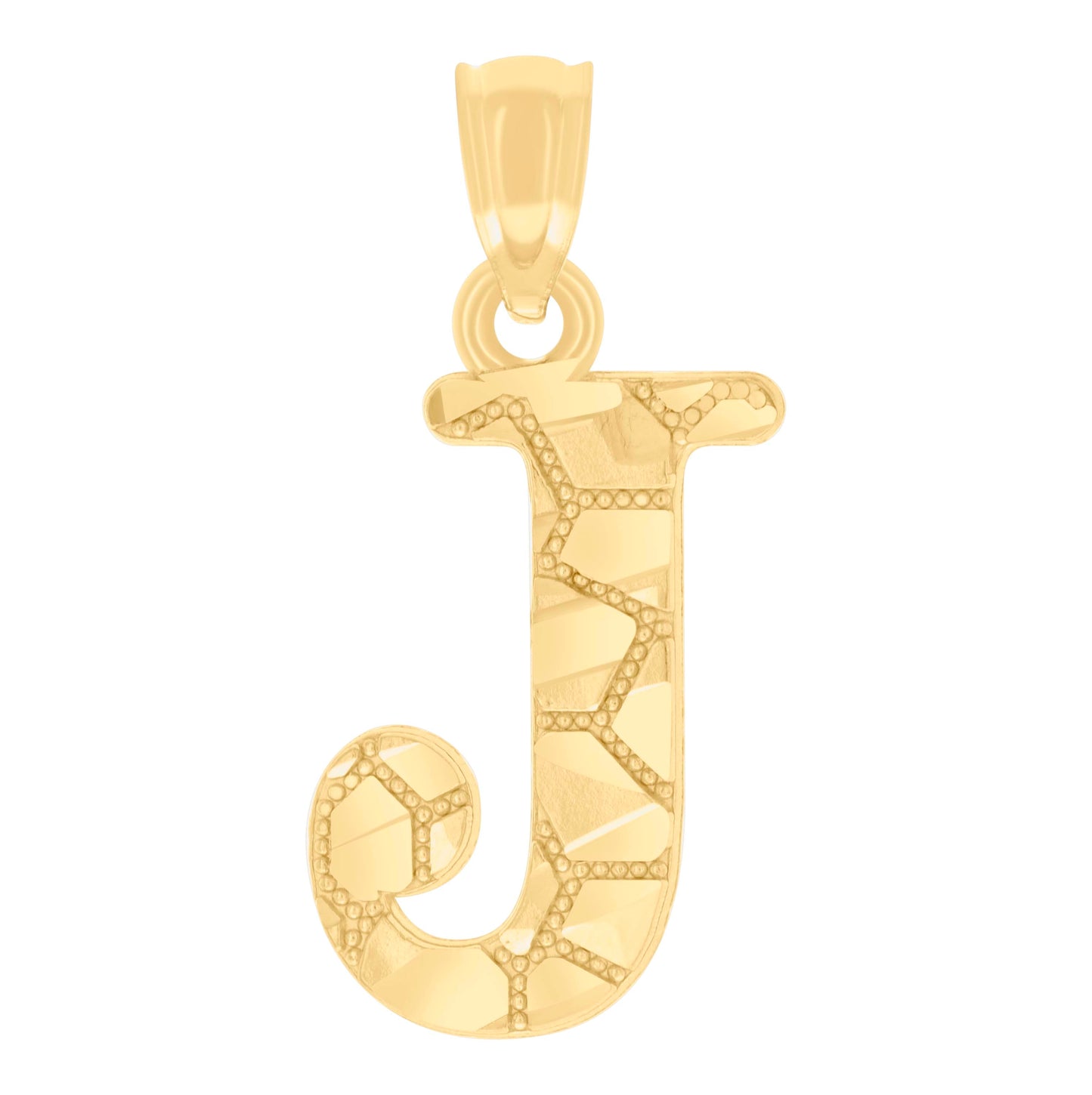 14K Yellow Gold Unisex Diamond-cut Nugget Unisex Initial Alphabet Charm Pendant