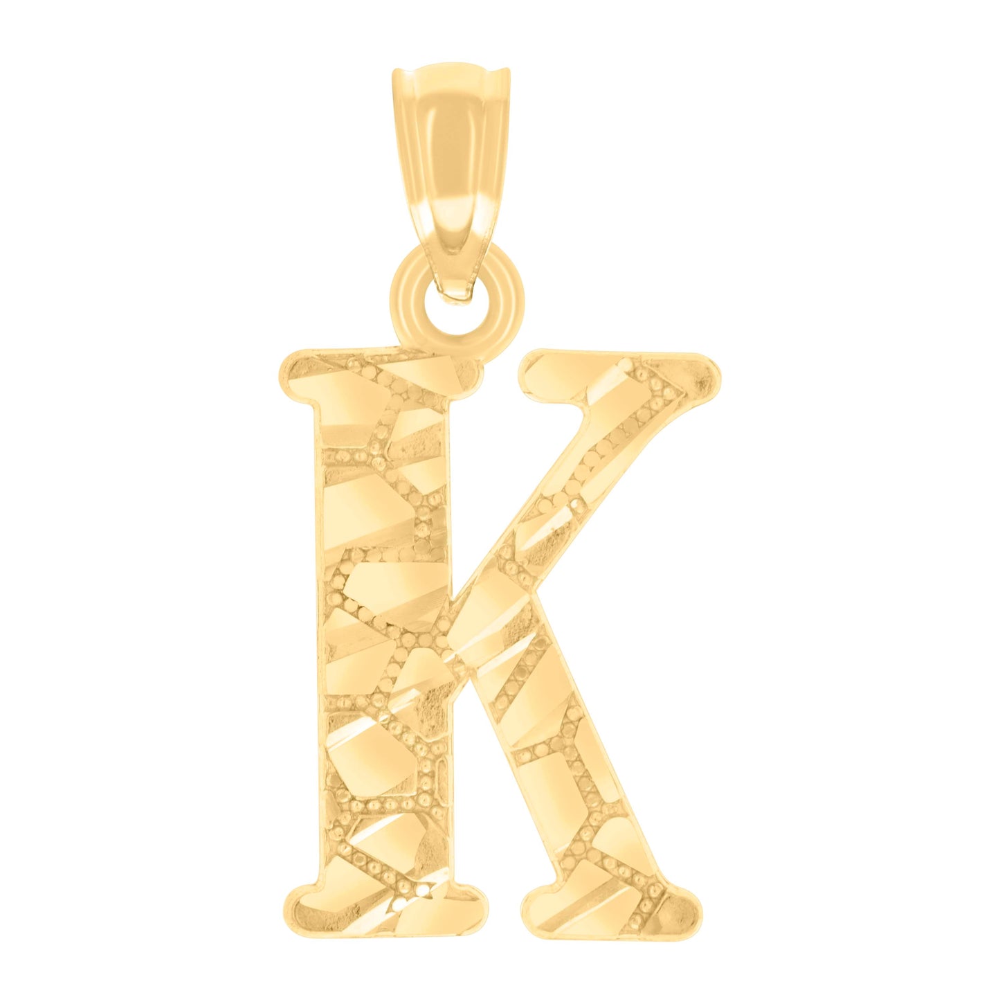 14K Yellow Gold Unisex Diamond-cut Nugget Unisex Initial Alphabet Charm Pendant