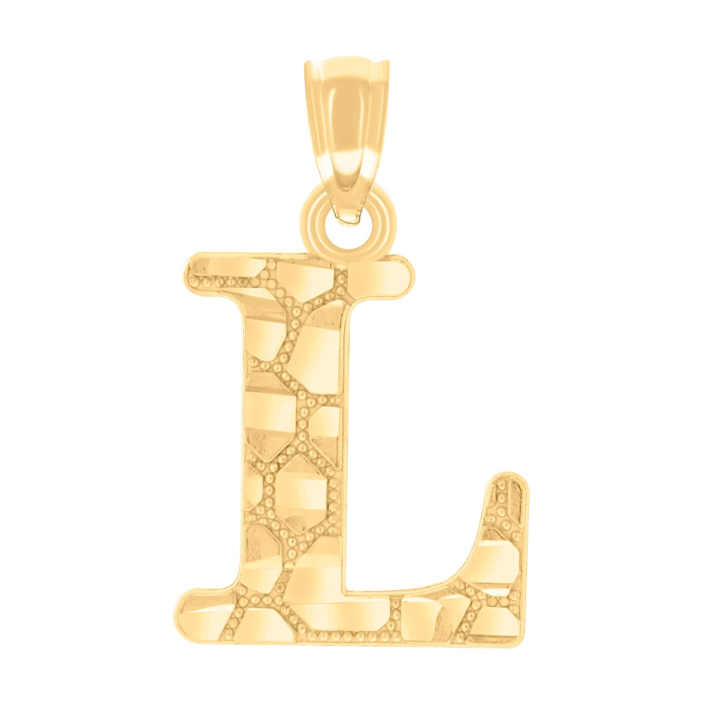 14K Yellow Gold Unisex Diamond-cut Nugget Unisex Initial Alphabet Charm Pendant