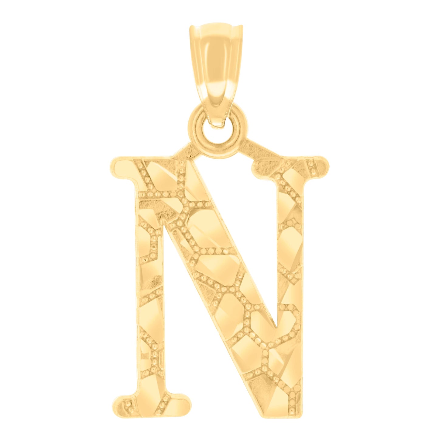 14K Yellow Gold Unisex Diamond-cut Nugget Unisex Initial Alphabet Charm Pendant