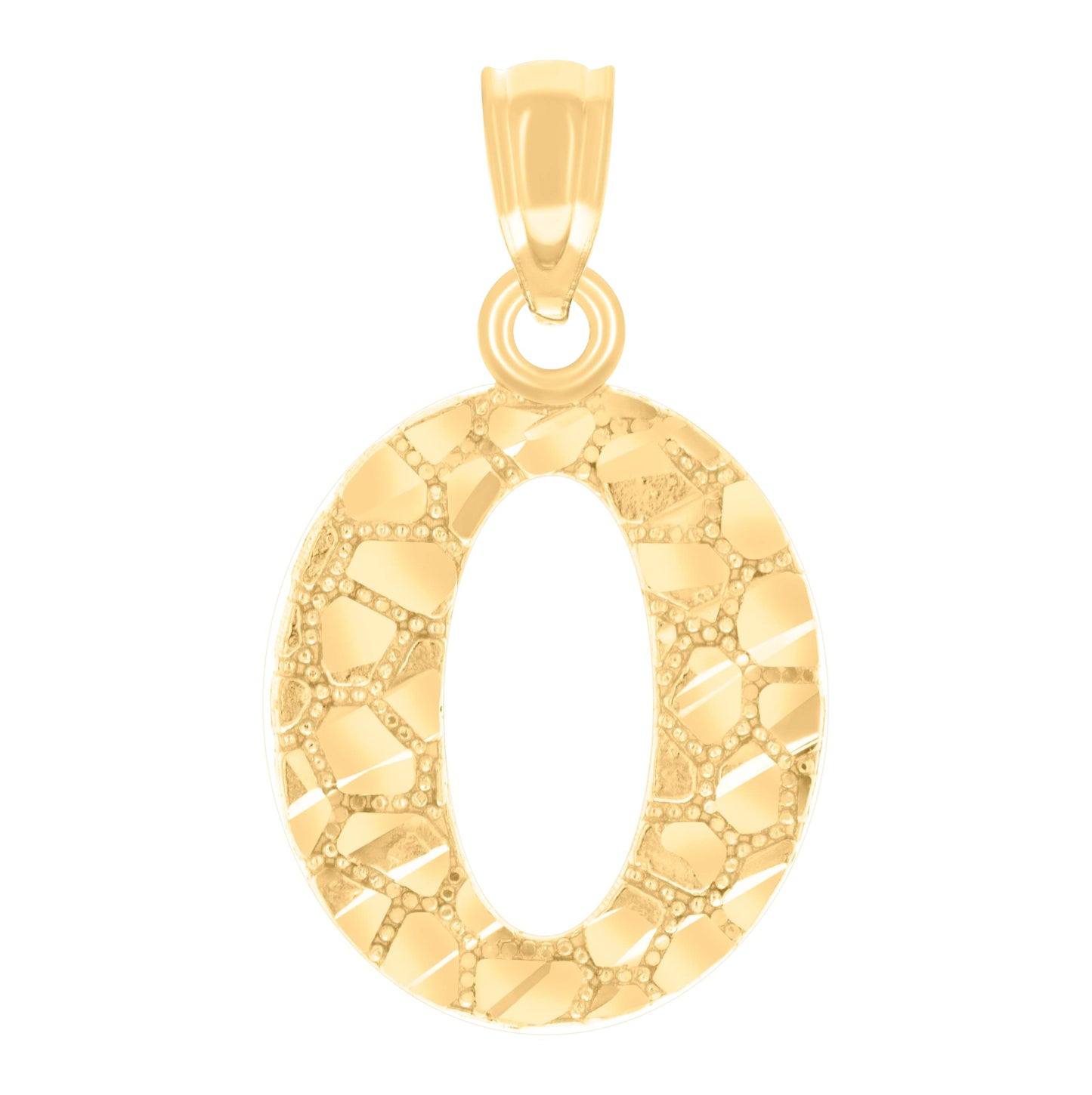 14K Yellow Gold Unisex Diamond-cut Nugget Unisex Initial Alphabet Charm Pendant