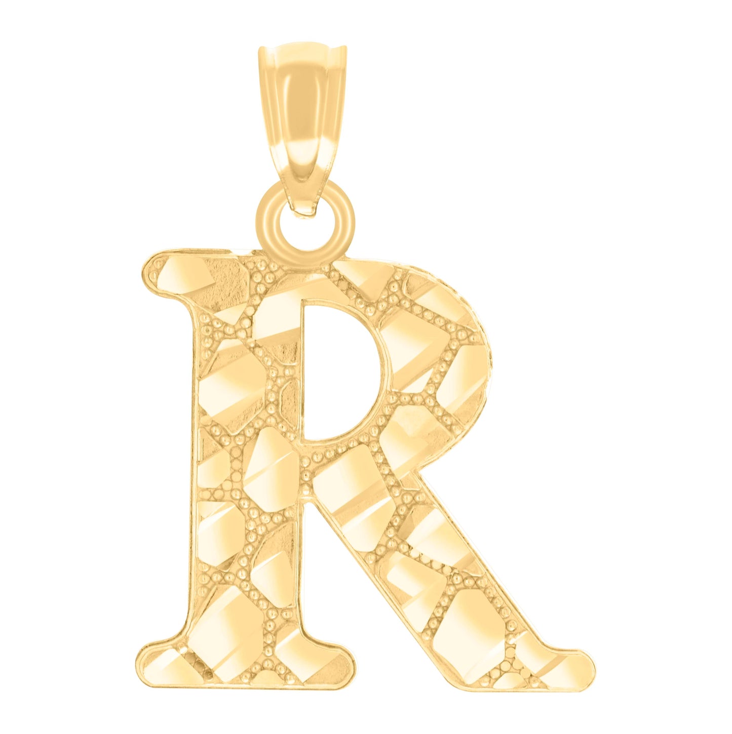 14K Yellow Gold Unisex Diamond-cut Nugget Unisex Initial Alphabet Charm Pendant