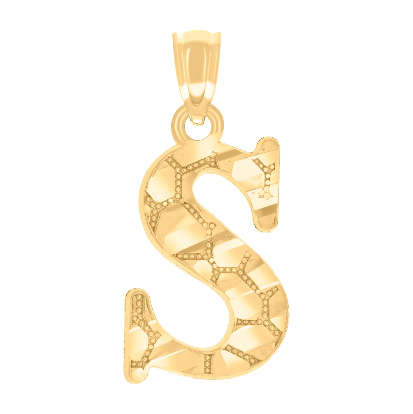 14K Yellow Gold Unisex Diamond-cut Nugget Unisex Initial Alphabet Charm Pendant