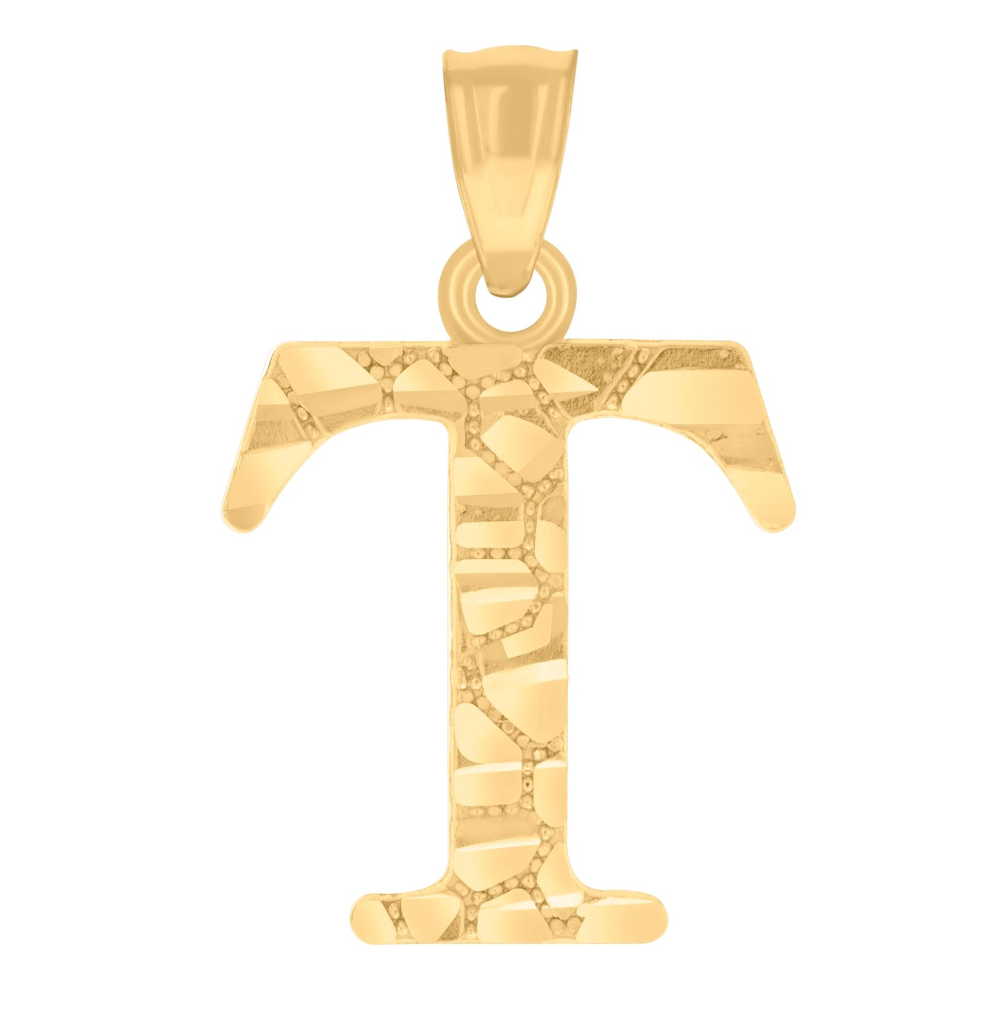 14K Yellow Gold Unisex Diamond-cut Nugget Unisex Initial Alphabet Charm Pendant
