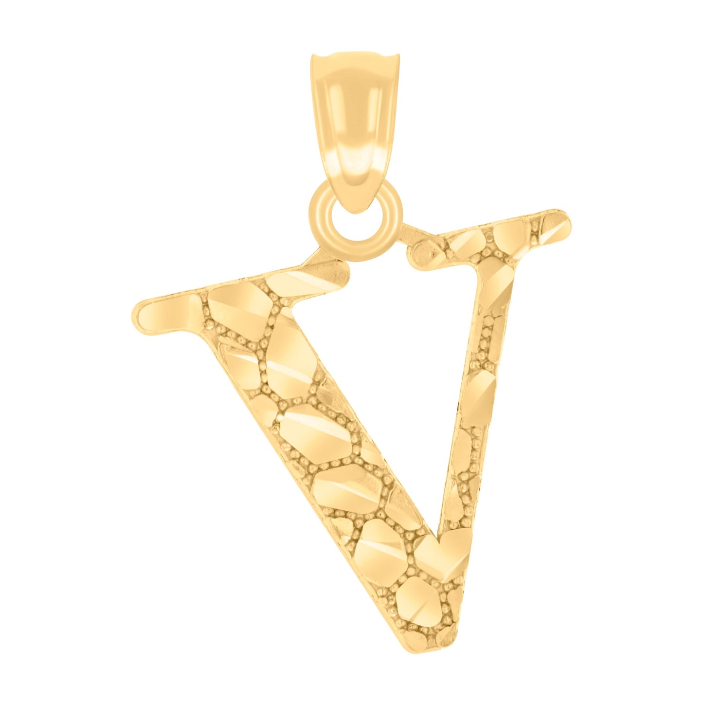 14K Yellow Gold Unisex Diamond-cut Nugget Unisex Initial Alphabet Charm Pendant
