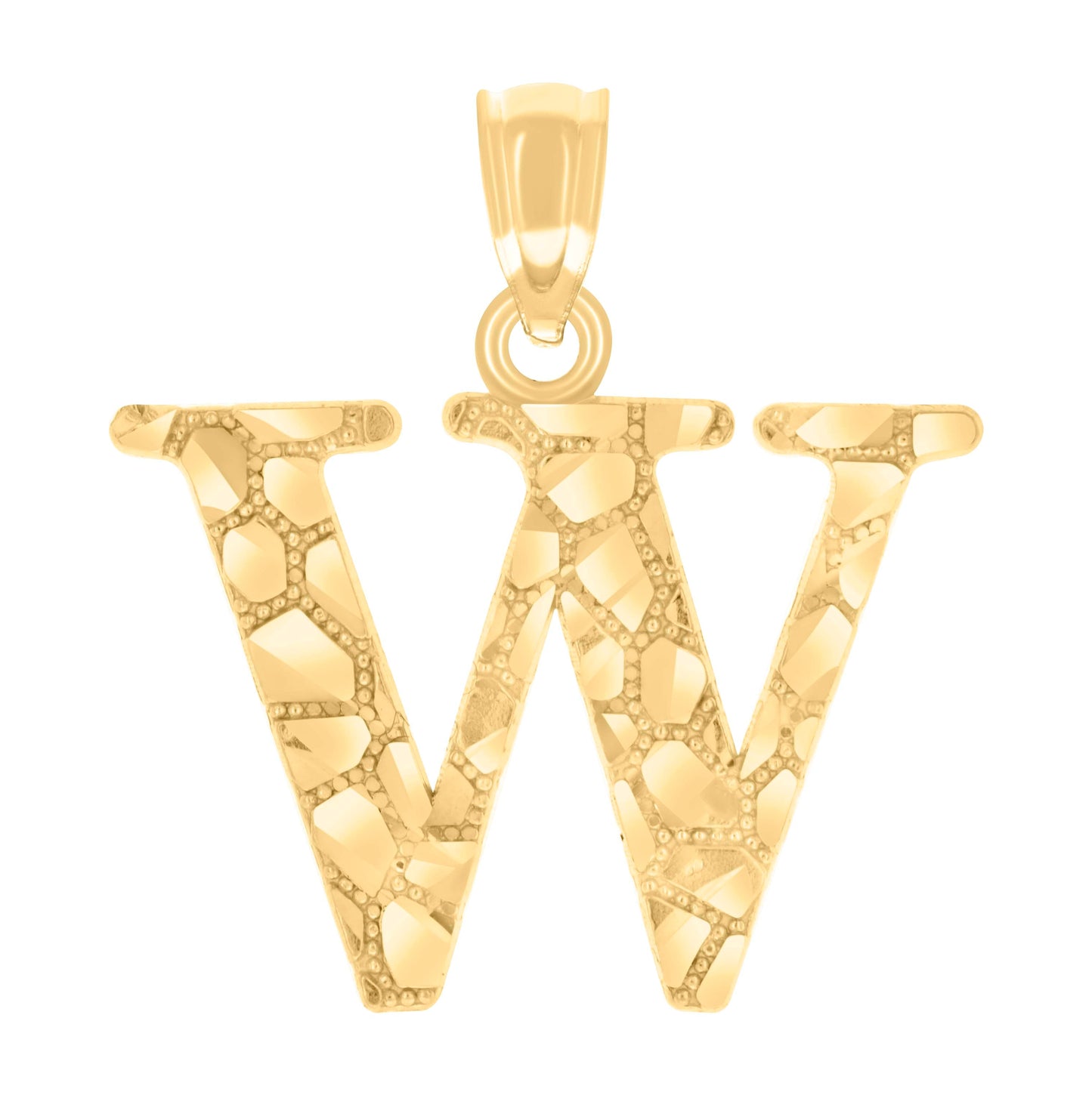 14K Yellow Gold Unisex Diamond-cut Nugget Unisex Initial Alphabet Charm Pendant