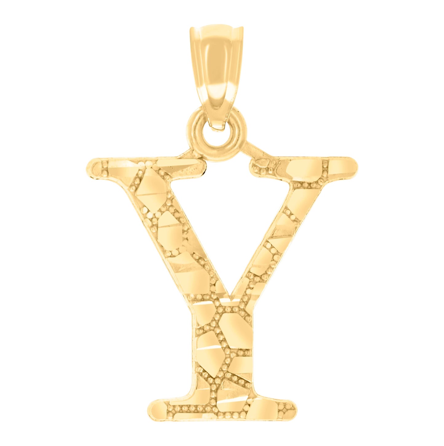 14K Yellow Gold Unisex Diamond-cut Nugget Unisex Initial Alphabet Charm Pendant