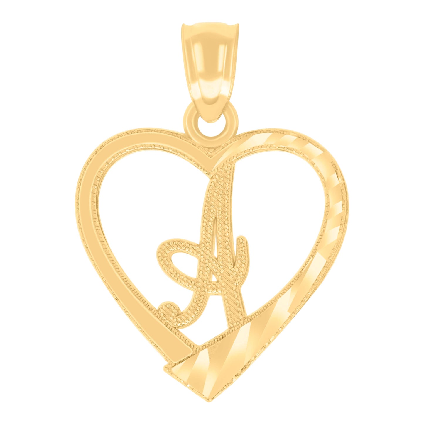 14K Yellow Gold Unisex Diamond-cut Unisex Initial Alphabet Heart Charm Pendant