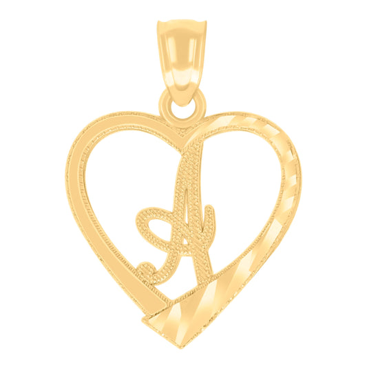 14K Yellow Gold Unisex Diamond-cut Unisex Initial Alphabet Heart Charm Pendant
