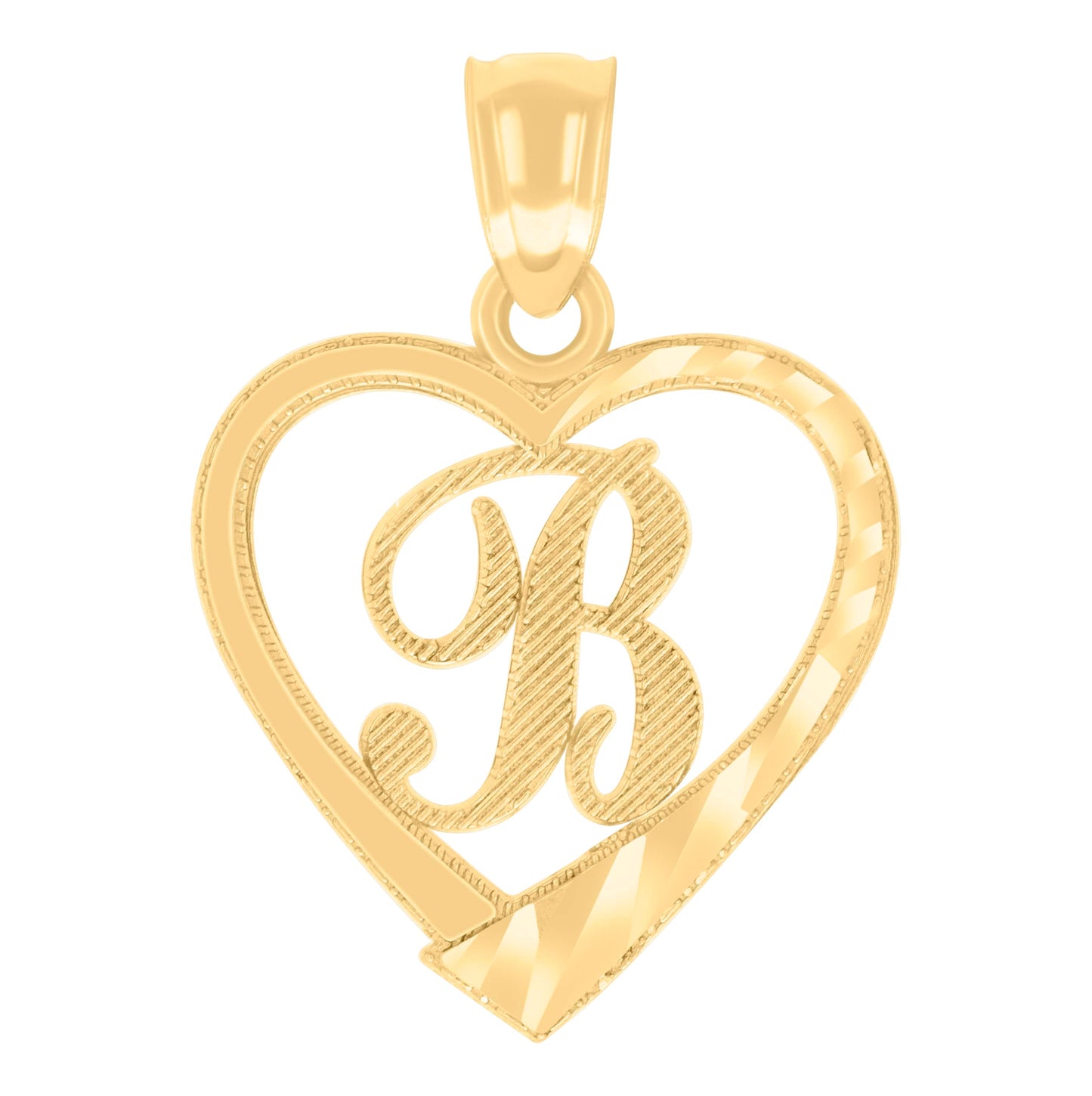 14K Yellow Gold Unisex Diamond-cut Unisex Initial Alphabet Heart Charm Pendant
