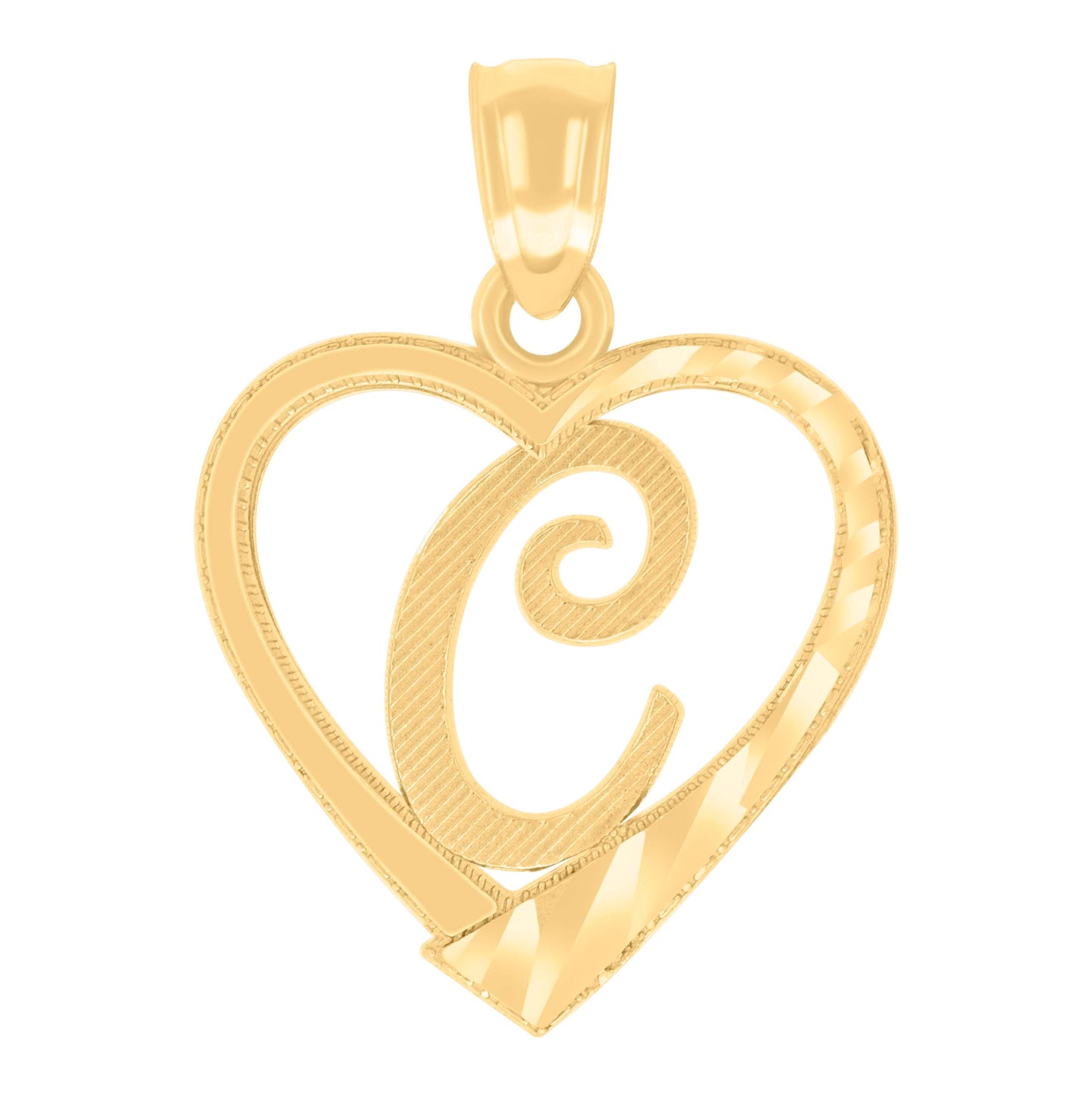 14K Yellow Gold Unisex Diamond-cut Unisex Initial Alphabet Heart Charm Pendant