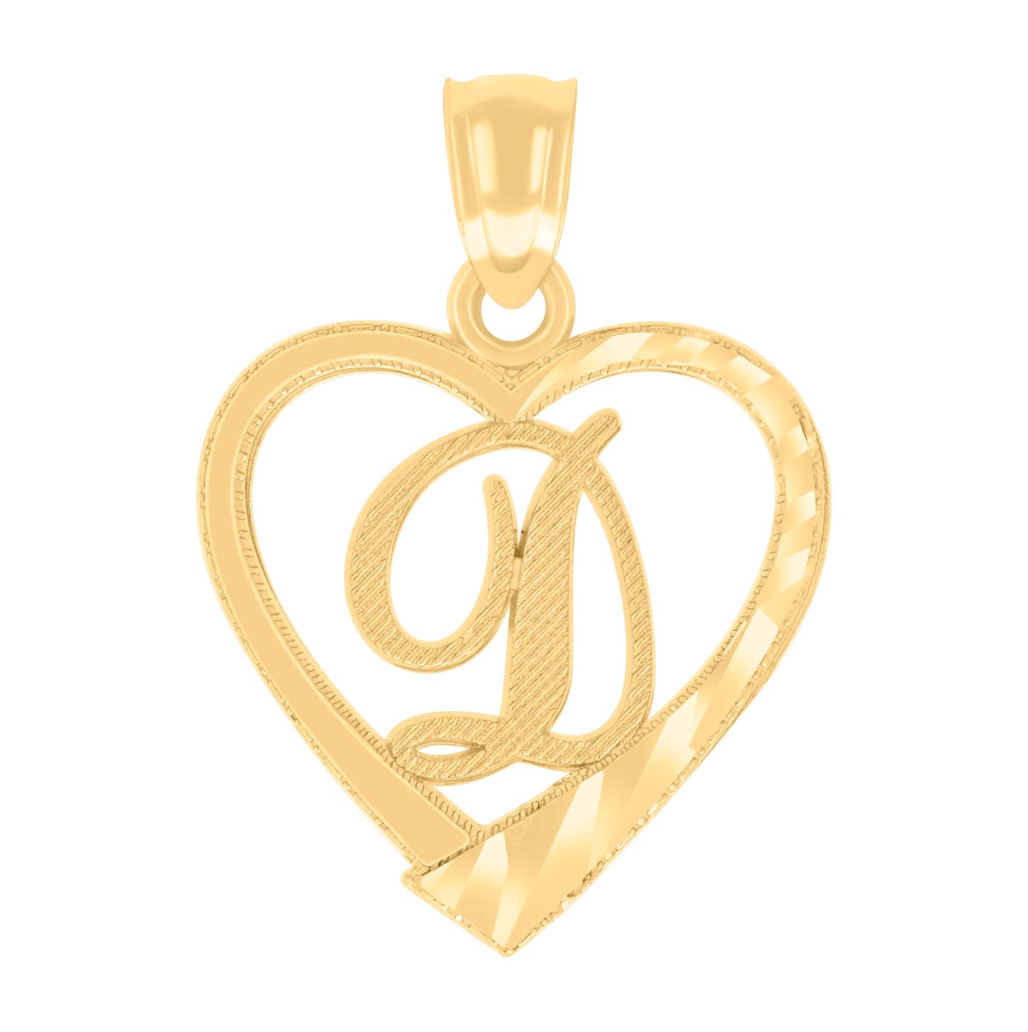 14K Yellow Gold Unisex Diamond-cut Unisex Initial Alphabet Heart Charm Pendant