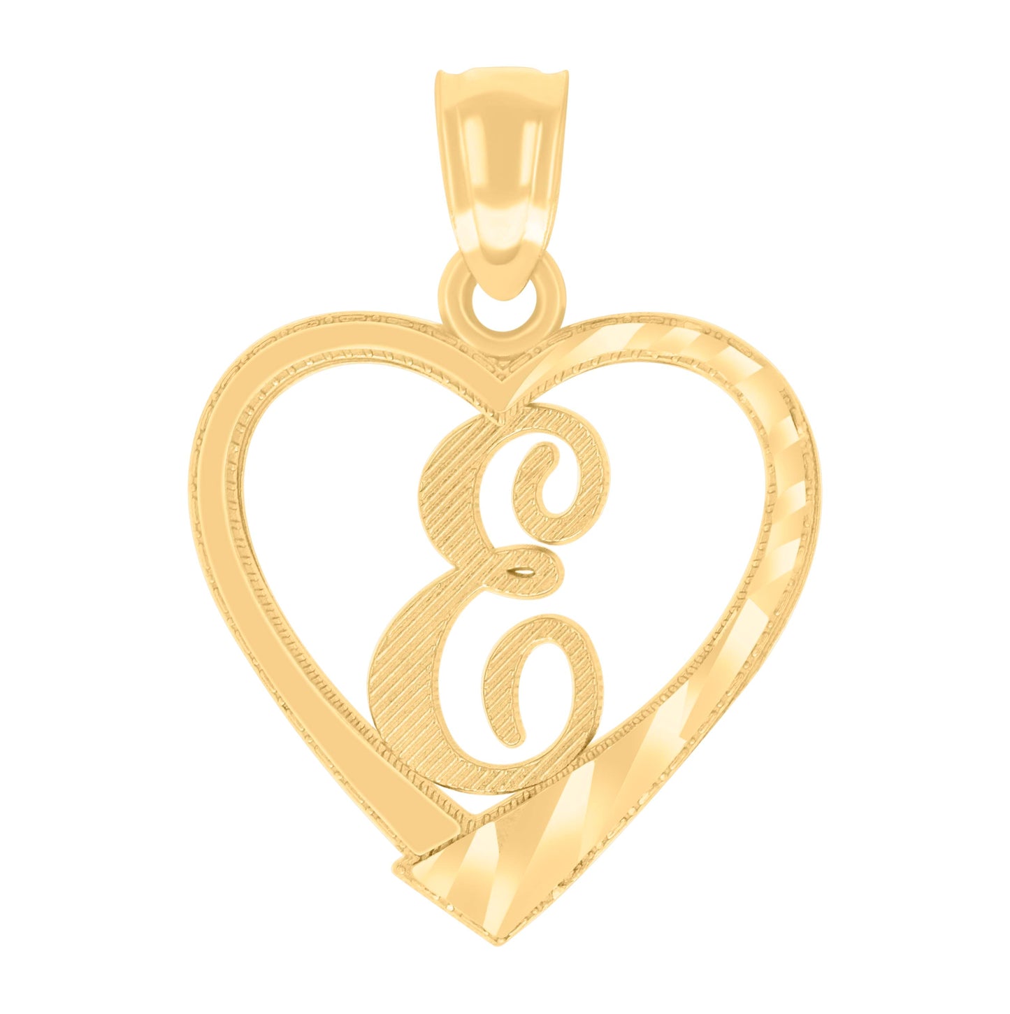 14K Yellow Gold Unisex Diamond-cut Unisex Initial Alphabet Heart Charm Pendant