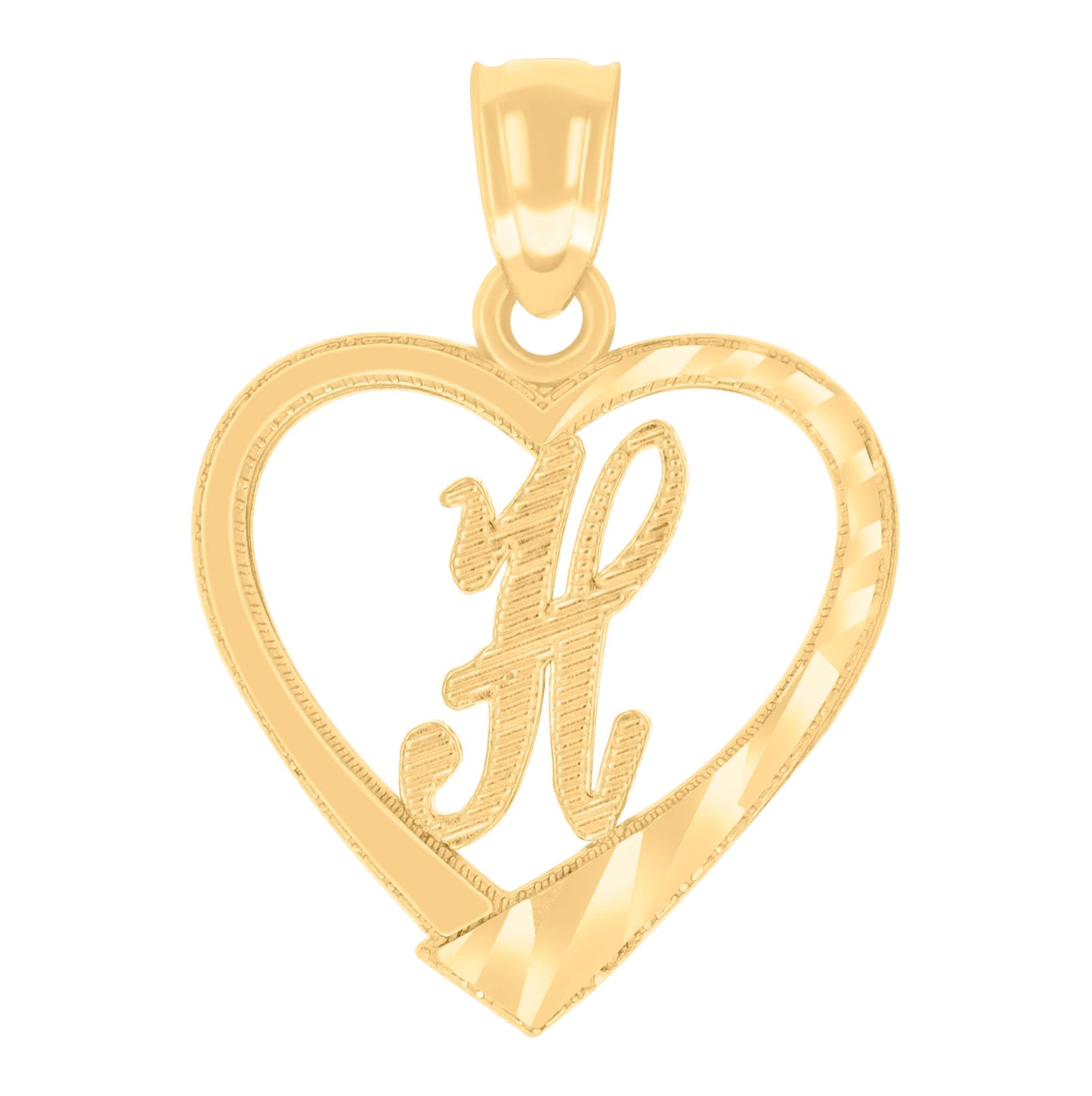 14K Yellow Gold Unisex Diamond-cut Unisex Initial Alphabet Heart Charm Pendant