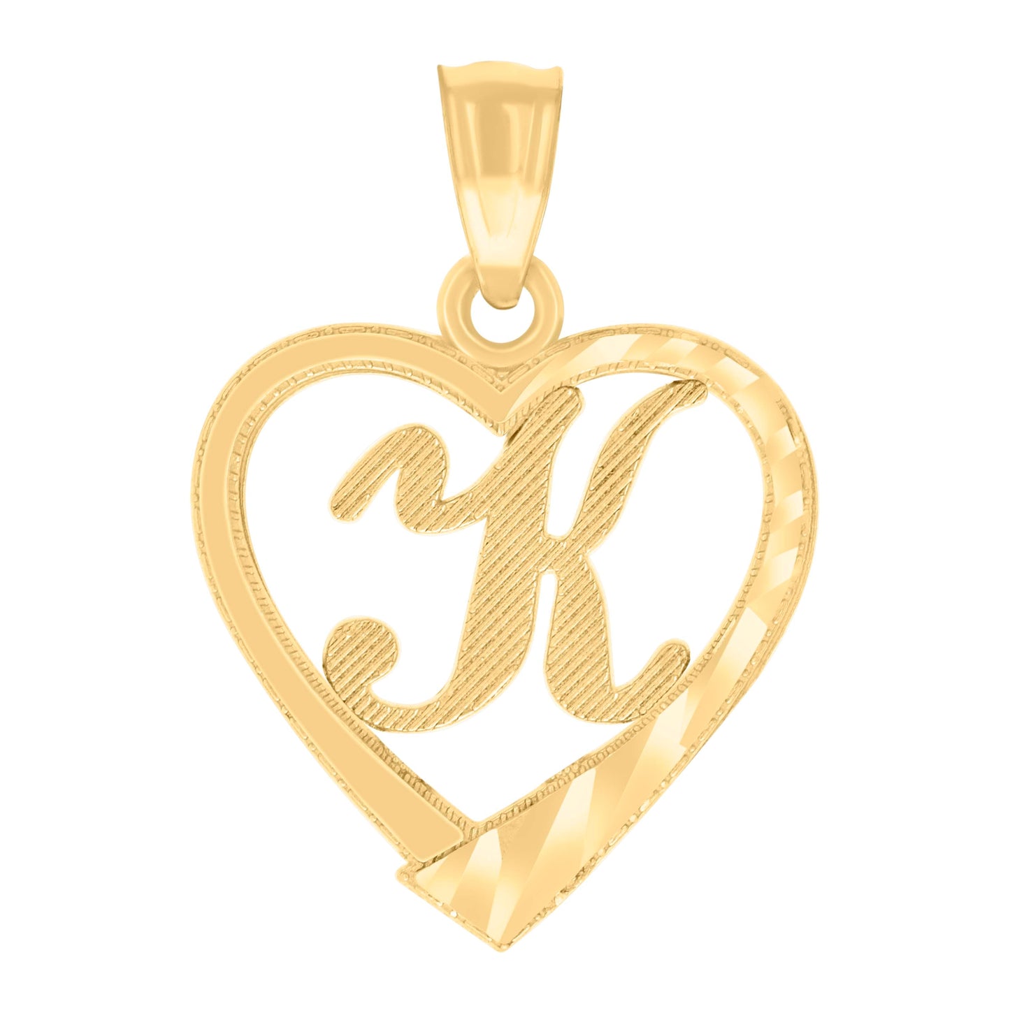 14K Yellow Gold Unisex Diamond-cut Unisex Initial Alphabet Heart Charm Pendant
