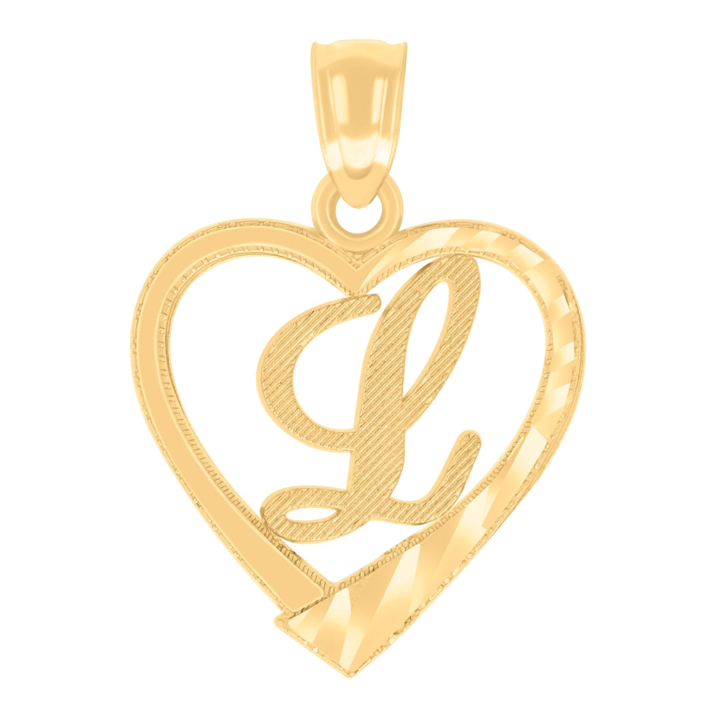 14K Yellow Gold Unisex Diamond-cut Unisex Initial Alphabet Heart Charm Pendant