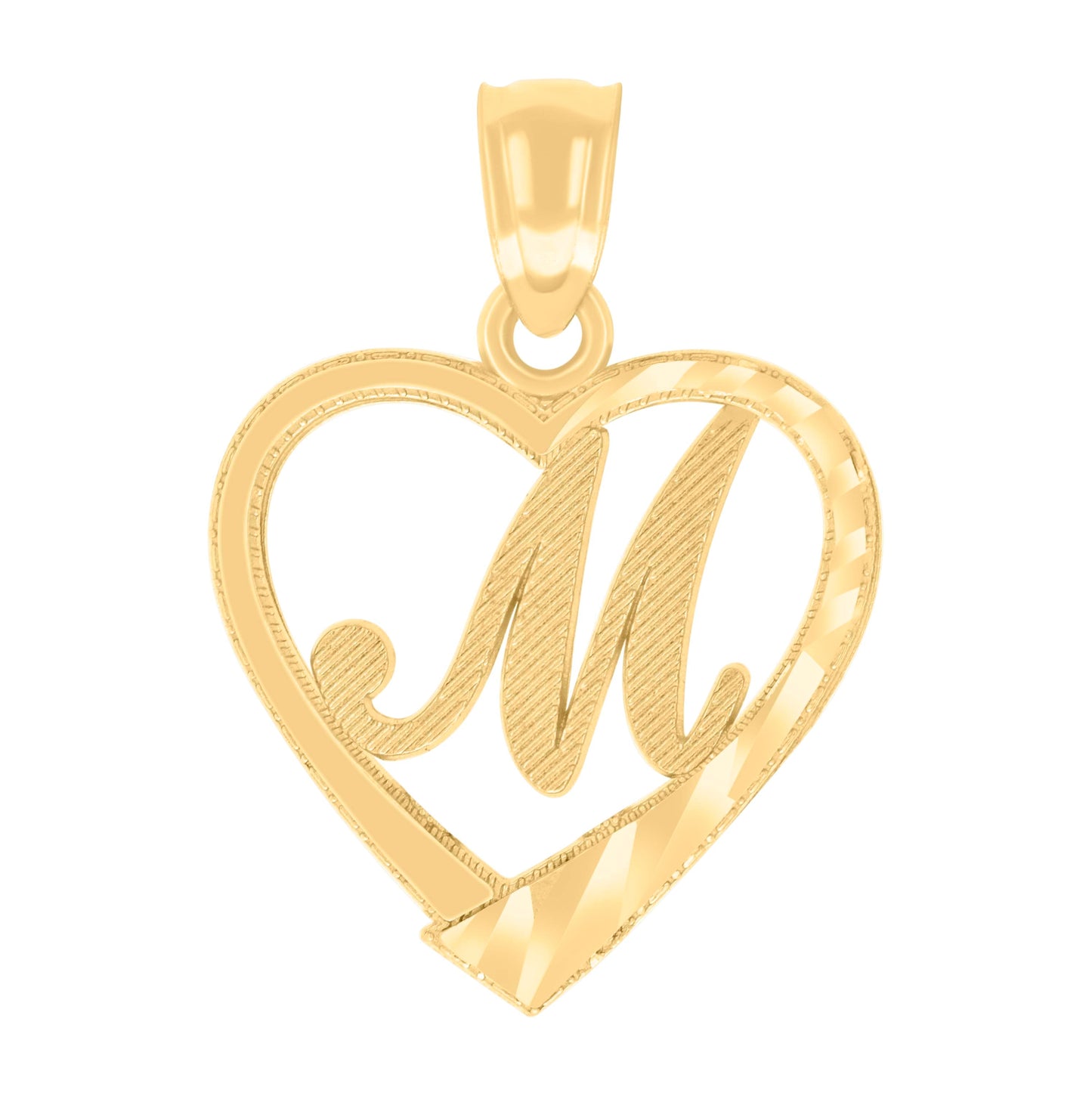 14K Yellow Gold Unisex Diamond-cut Unisex Initial Alphabet Heart Charm Pendant