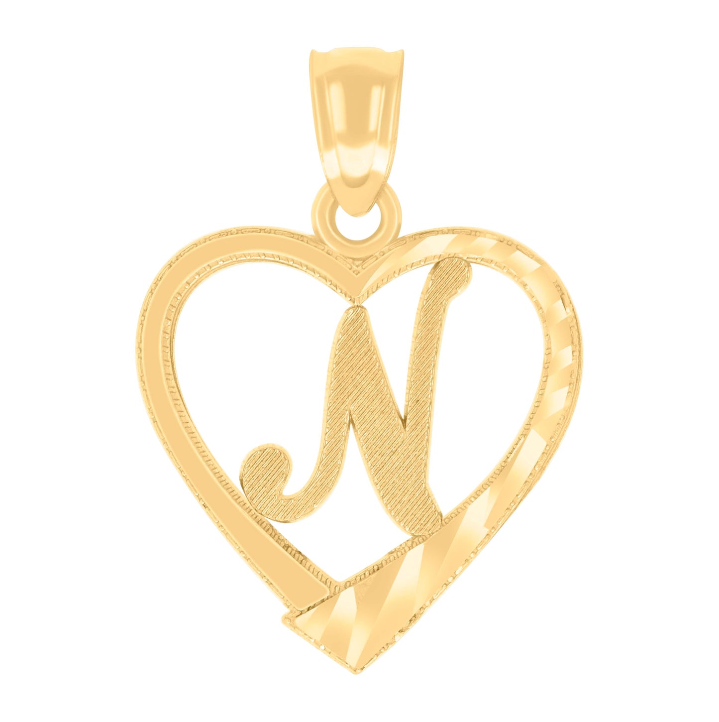 14K Yellow Gold Unisex Diamond-cut Unisex Initial Alphabet Heart Charm Pendant