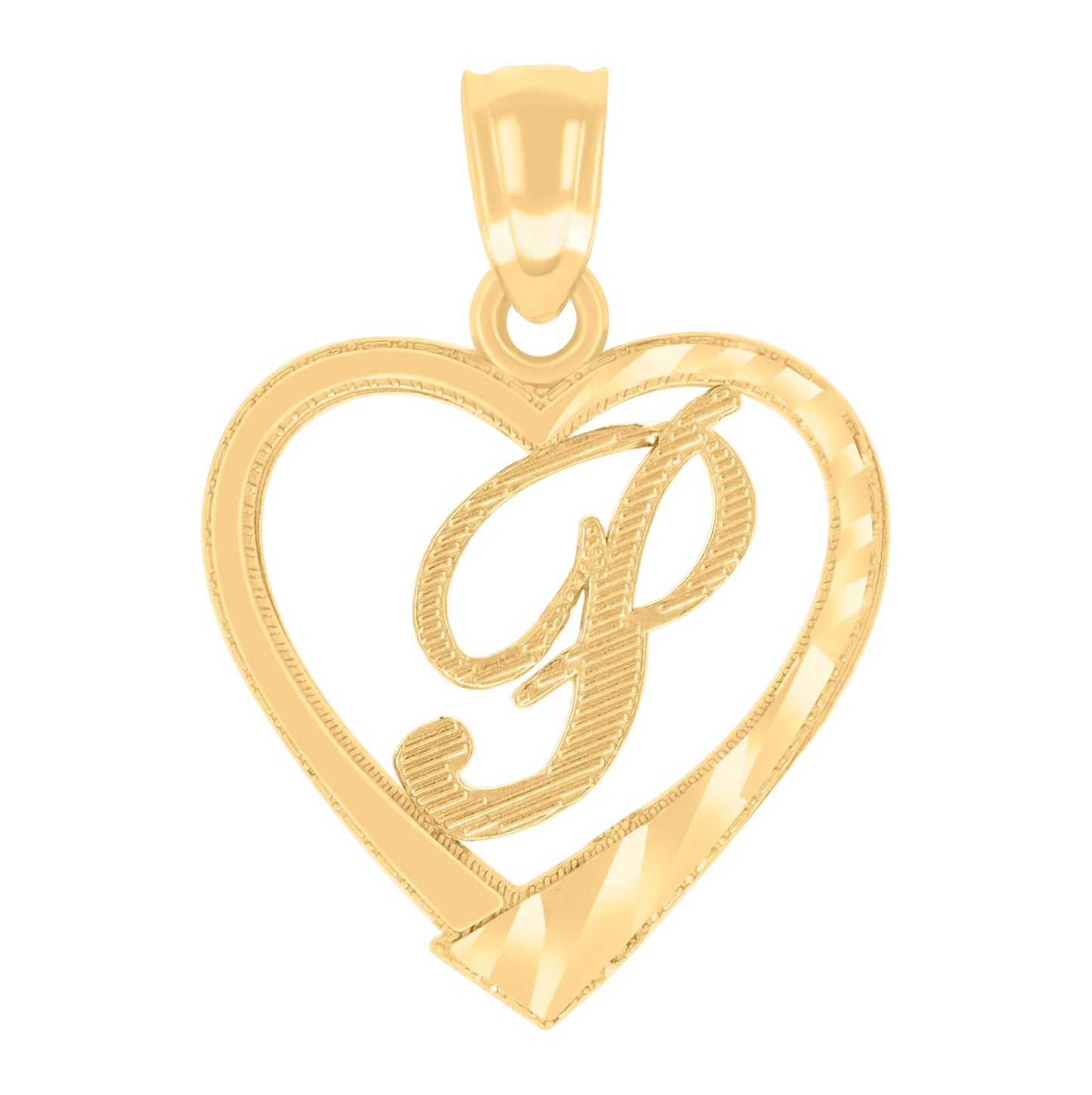 14K Yellow Gold Unisex Diamond-cut Unisex Initial Alphabet Heart Charm Pendant