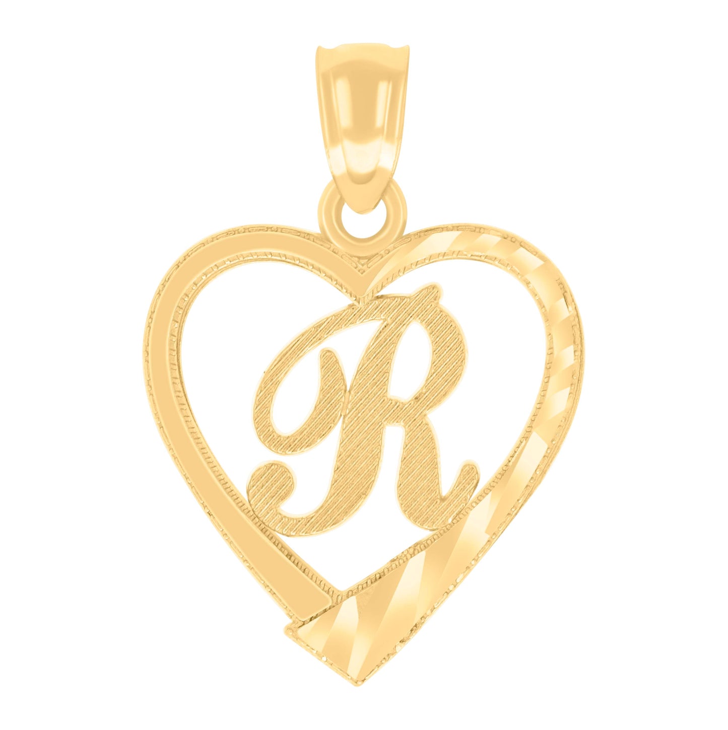 14K Yellow Gold Unisex Diamond-cut Unisex Initial Alphabet Heart Charm Pendant