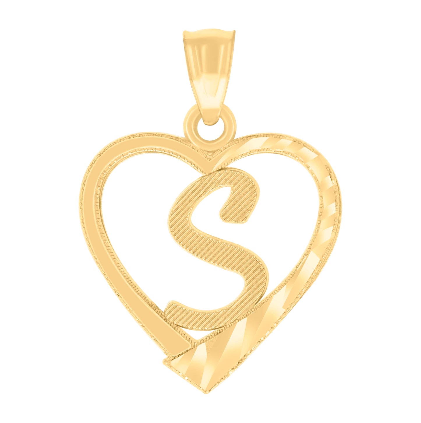 14K Yellow Gold Unisex Diamond-cut Unisex Initial Alphabet Heart Charm Pendant