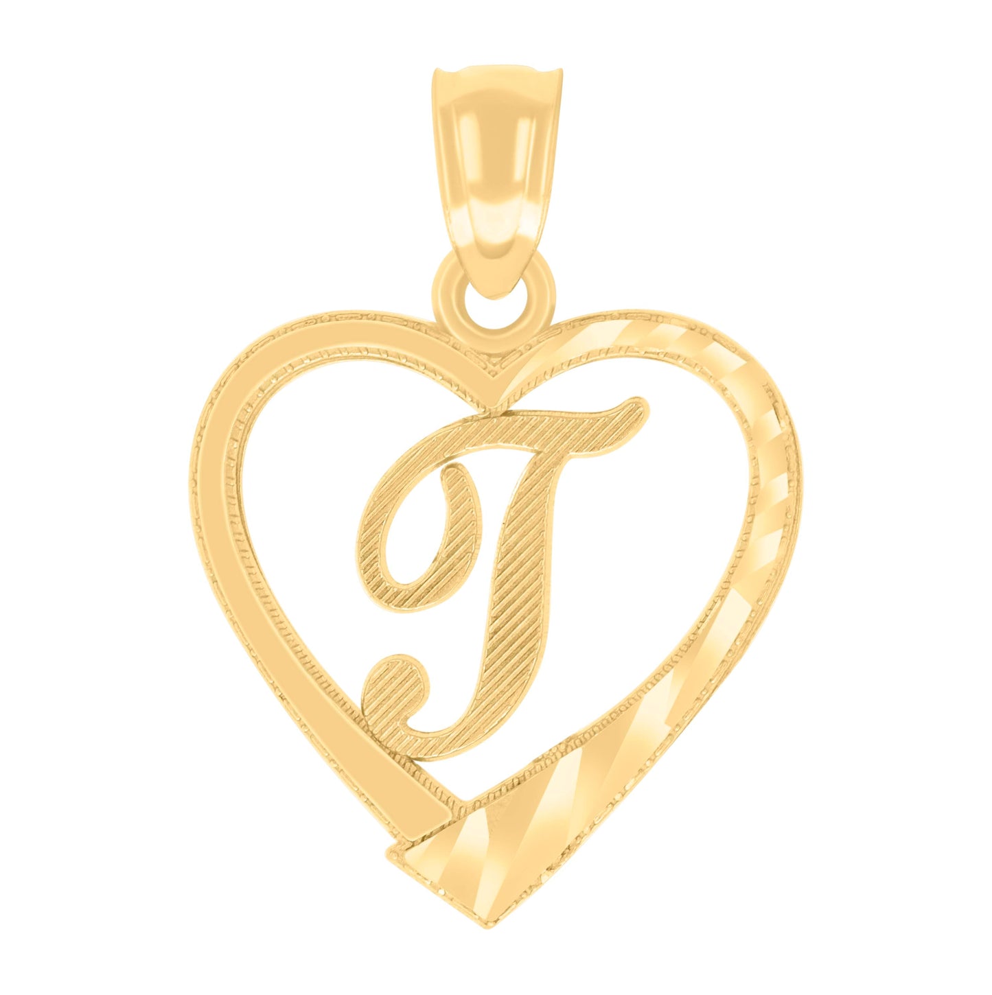 14K Yellow Gold Unisex Diamond-cut Unisex Initial Alphabet Heart Charm Pendant