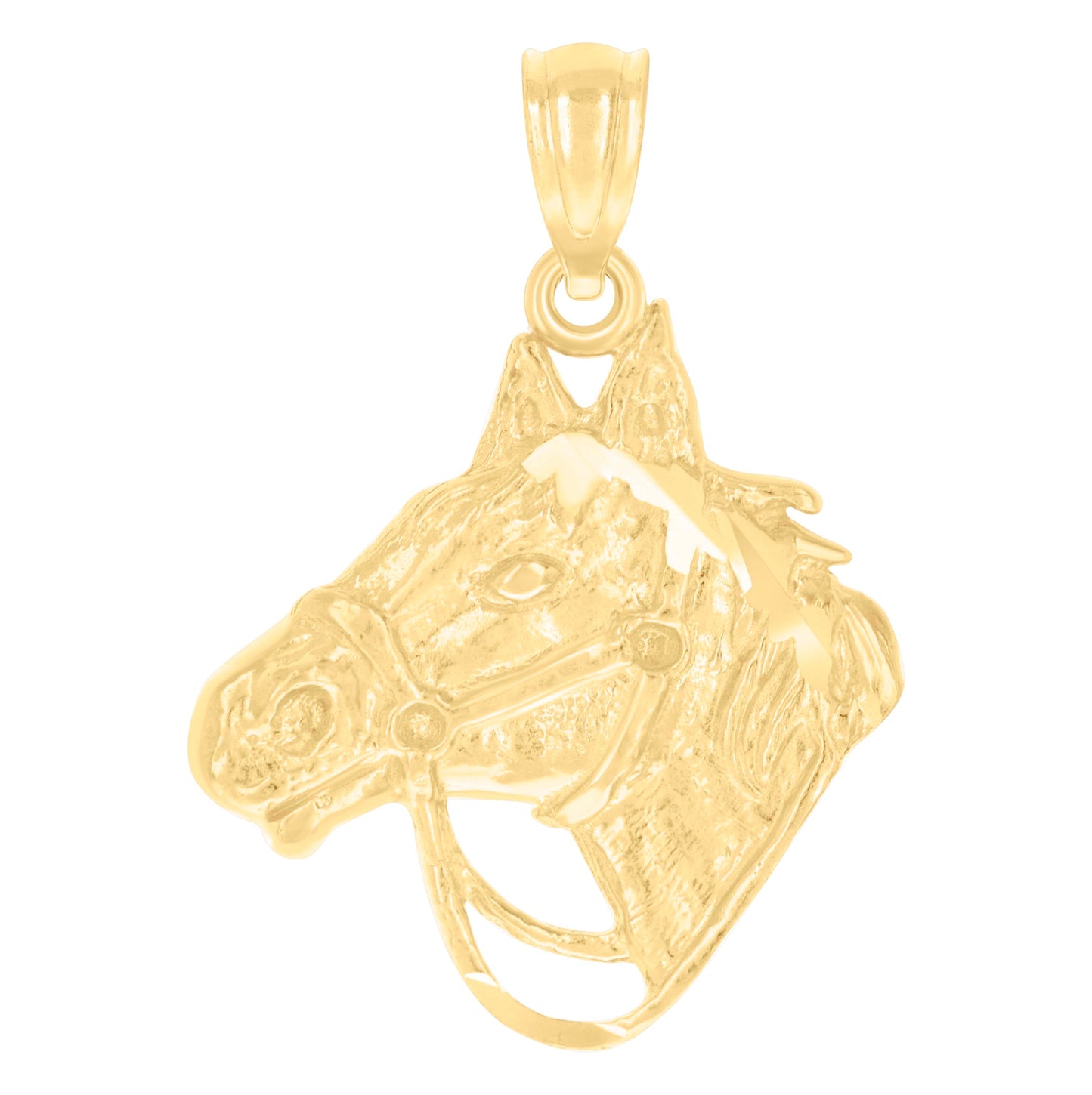 14K Yellow Gold Unisex Horse Head Animal Wildlife Charm Pendant