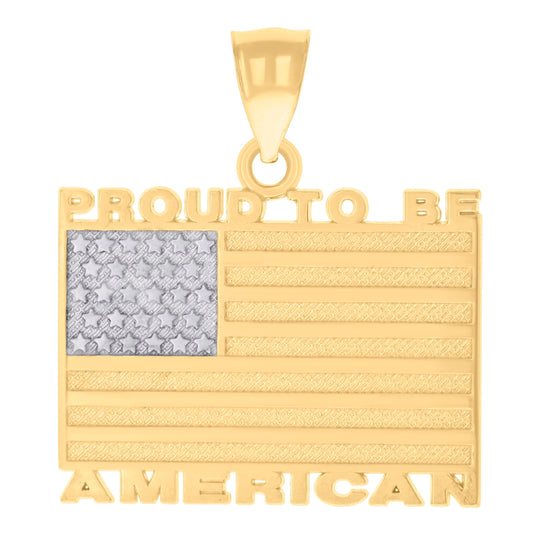 14K Two-tone Gold Unisex USA FLAG Proud To Be American Patriotism Badge Charm Pendant