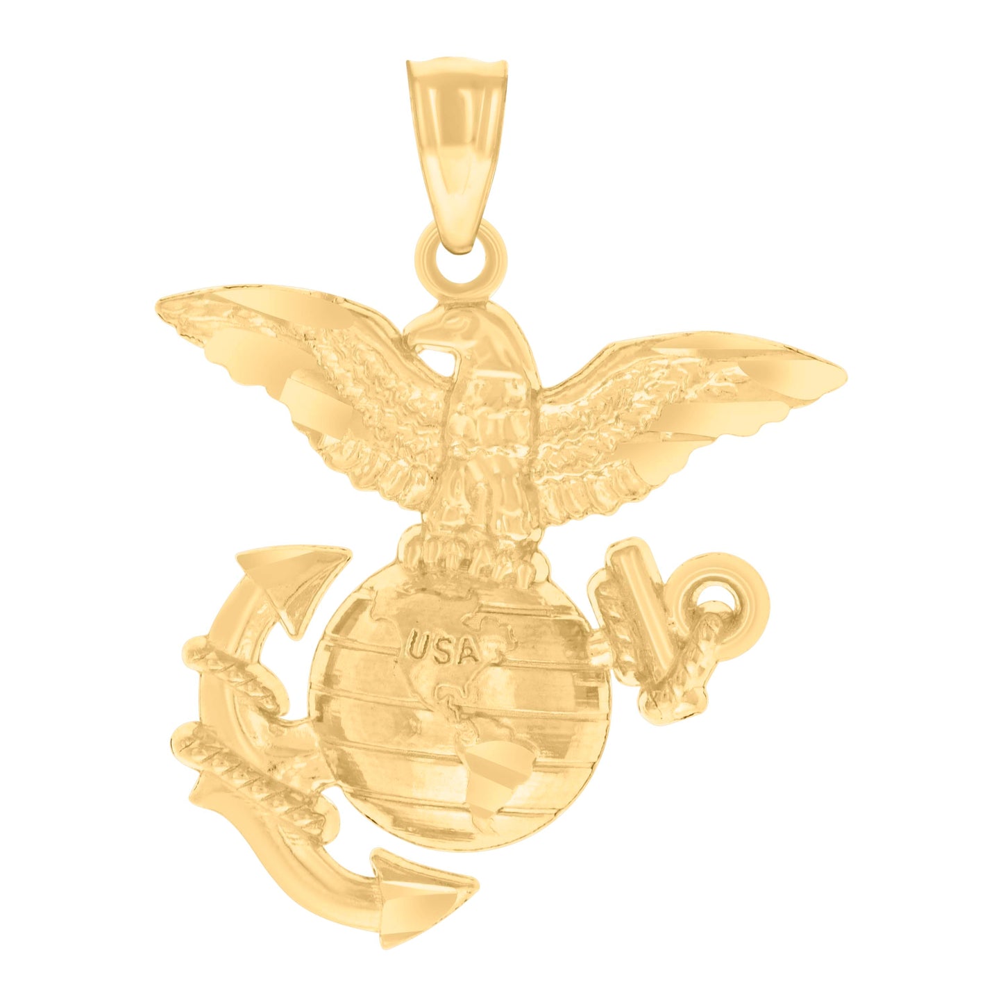 14K Yellow Gold Unisex U.S. Marine Patriotism Badge Charm Pendant