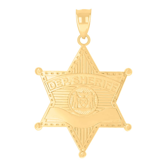 14K Yellow Gold Unisex DEP. SHERIFF Badge Charm Pendant