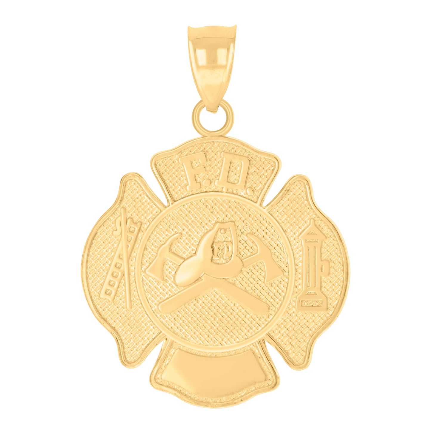 14K Yellow Gold Mens Fire Department Badge Occupational Charm Pendant