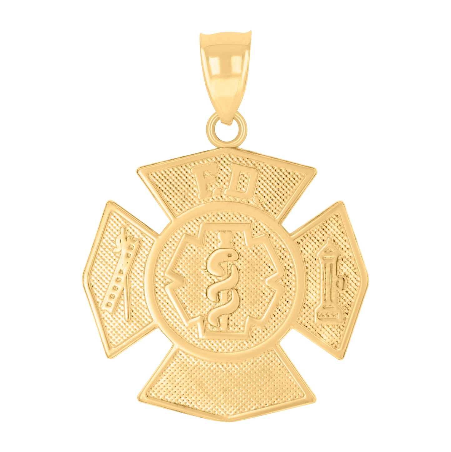 14K Yellow Gold Mens Fire Department Badge Occupational Charm Pendant