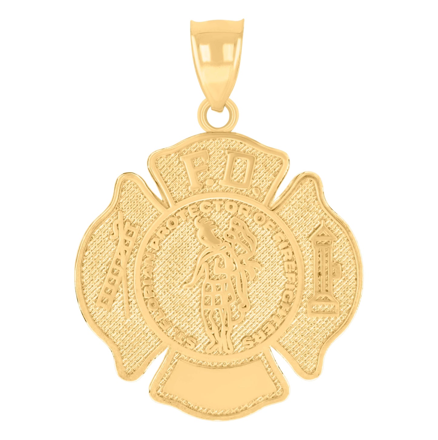 14K Yellow Gold Mens Fire Department Badge Occupational Charm Pendant
