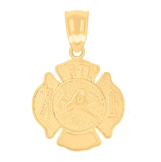 14K Yellow Gold Mens Fire Department Badge Occupational Charm Pendant