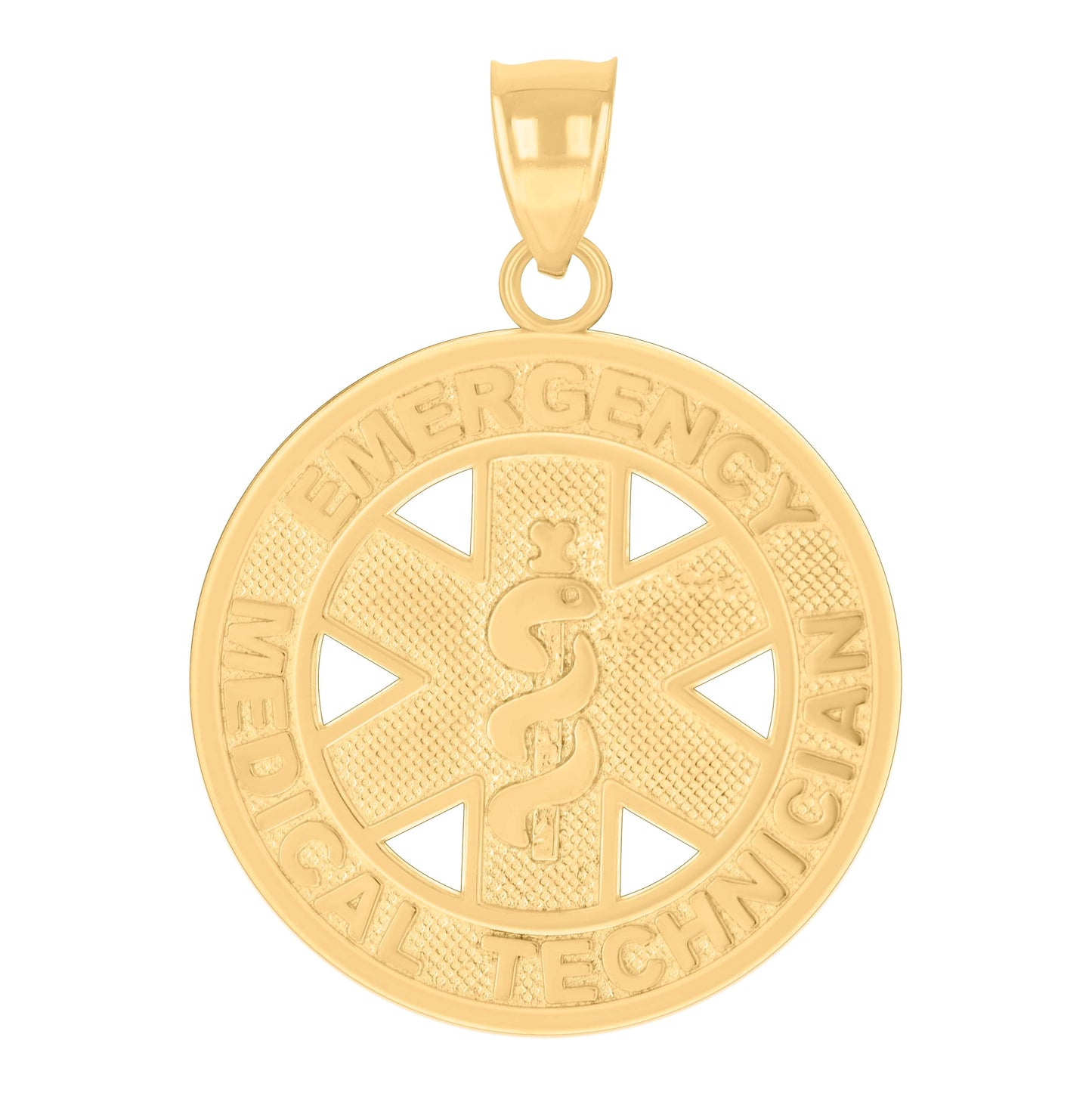 14K Yellow Gold Unisex Emergency Medical Technician Badge Occupational Charm Pendant