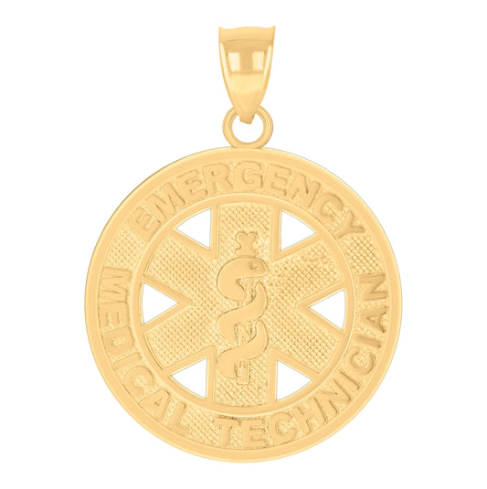 14K Yellow Gold Unisex Emergency Medical Technician Badge Occupational Charm Pendant