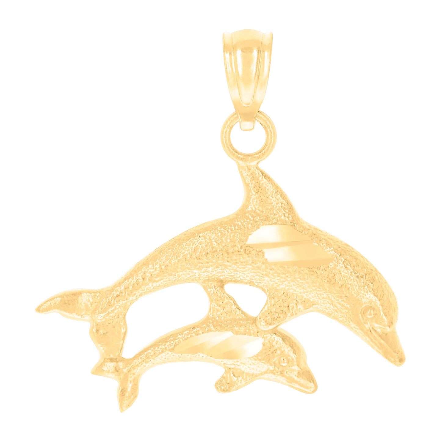 14K Yellow Gold Unisex Dolphin Fish Ocean Charm Pendant