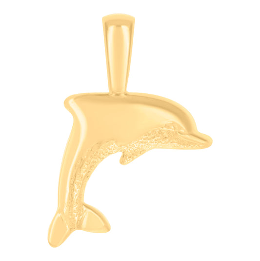 14K Yellow Gold Womens Dolphin Fish Ocean Charm Pendant