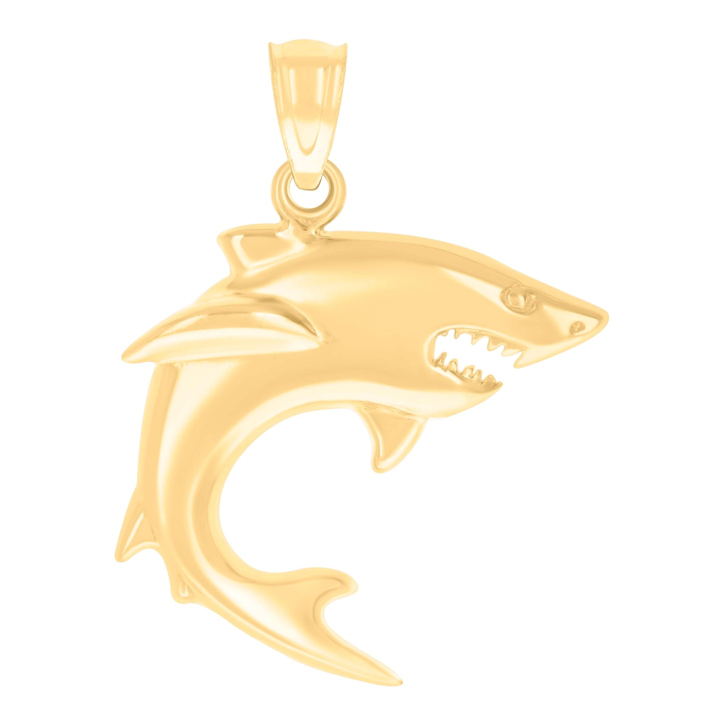 14K Yellow Gold Womens Shark Fish Ocean Charm Pendant