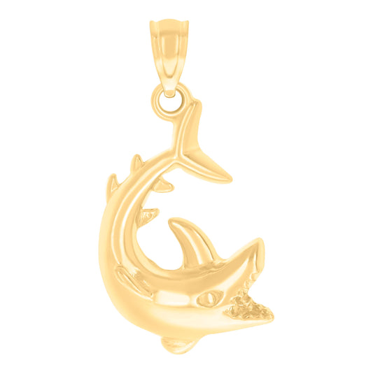 14K Yellow Gold Womens Shark Fish Ocean Charm Pendant